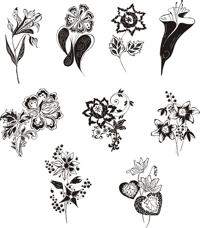 Stylized black and white flowers. のイラスト素材