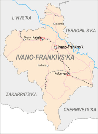 Map of Ivano-Frankivsk Oblast with major cities and roadsのイラスト素材