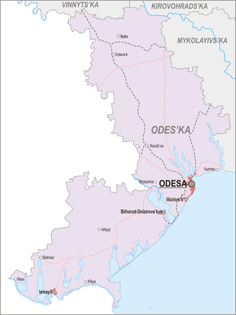 Map of Odessa Oblast with major cities and roadsのイラスト素材