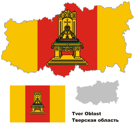 Outline map of Tver Oblast with flag. Regions of Russia. Vector illustration.のイラスト素材