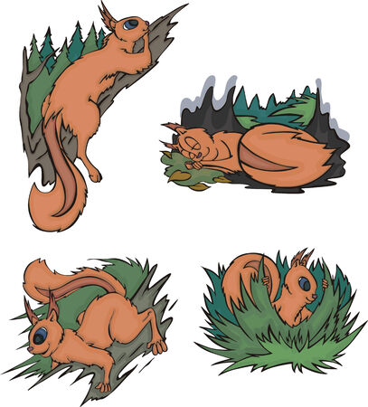 Life of comic squirrels. Set of vector illustrations.のイラスト素材