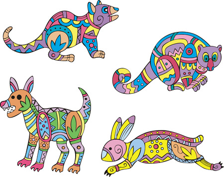 Motley exotic animals. Set of ethnic vector designs.のイラスト素材