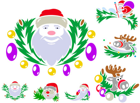 Set of patterns with St. Claus and Rudolph reindeer. Vector illustrations.のイラスト素材