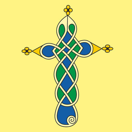 Decorative cross in Celtic style in geometrical form like an illustration in antique medieval illuminated manuscriptのイラスト素材