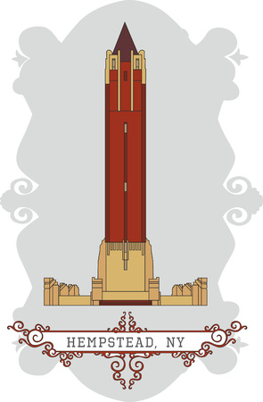 Hempstead town, New York, signboard with abstract sketch of Jones Beach Water Towerのイラスト素材