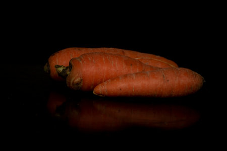 Carrot isolated on black background with reflection. Fresh organic vegetables.の写真素材