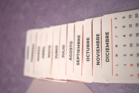 Close up of a calendar showing the first day of the month of Februaryの写真素材