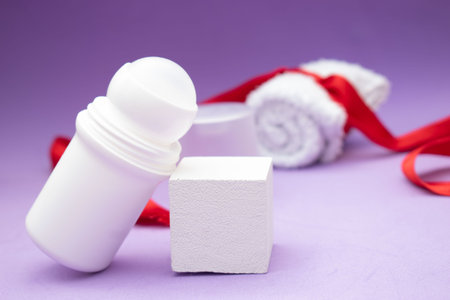 deodorant on a lilac background, close-upの写真素材