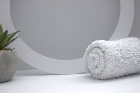 Towel and succulent on a white background. Spa concept.の写真素材