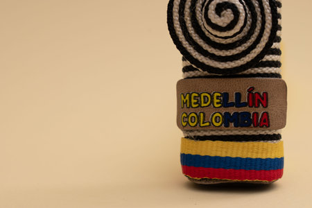Made in Colombia label on brown background with copy space for text.