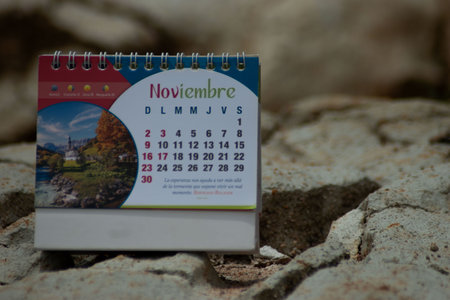 Calendar on the rock in the forest. The calendar of November 2014.の写真素材