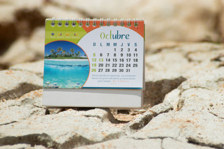 Calendar on the beach of the Mediterranean Sea, Spain.の写真素材