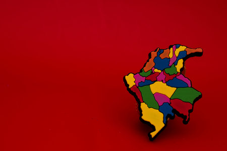 Map of Colombia from plasticine on a red backgroundの写真素材