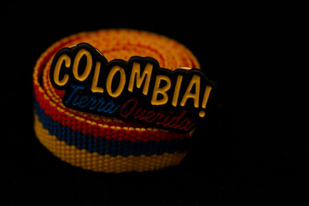 Colorful bracelet on black background.の写真素材