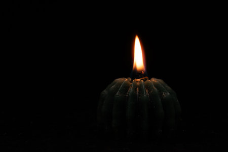 Candle light on black background with copy space for your text.の写真素材