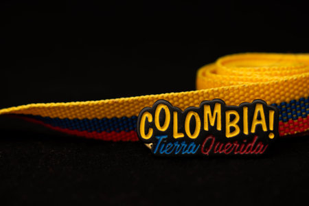 Colombian leather belt on a black background. Colombia is a country in South America.の写真素材