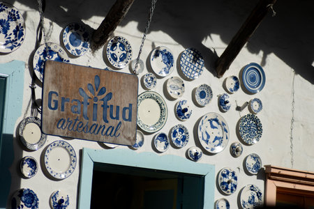 View of traditional Spanish ceramics sold in the streets of Carmona in the afternoon