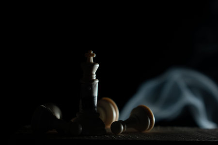 Chess business concept, leader & success. Chess figures on a black backgroundの写真素材