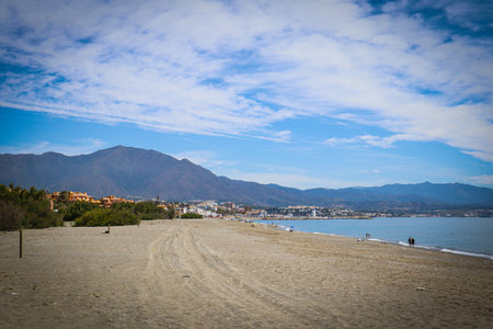 Panoramic view of the beach of Estepona, Spain.の写真素材