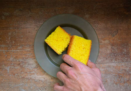 Lemon cake in the tableの写真素材