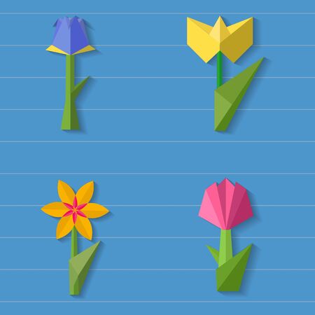 Flower set paper cut and origami styleのイラスト素材