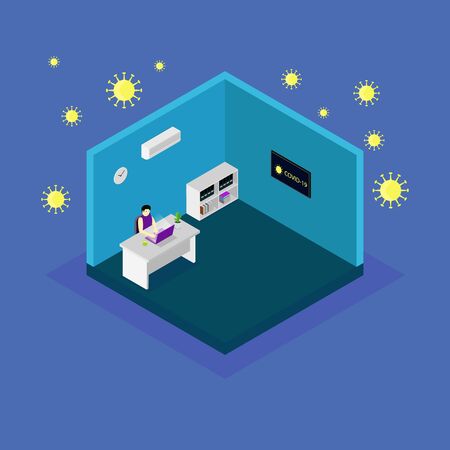 Man work at home for prevention of corona virus spreadのイラスト素材