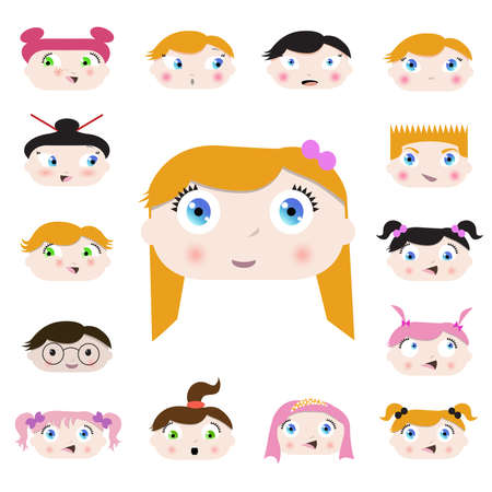 set of cartoon child faces design のイラスト素材
