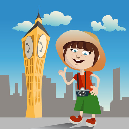 tourist girl (clock tower) のイラスト素材