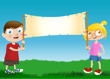 children with message board のイラスト素材