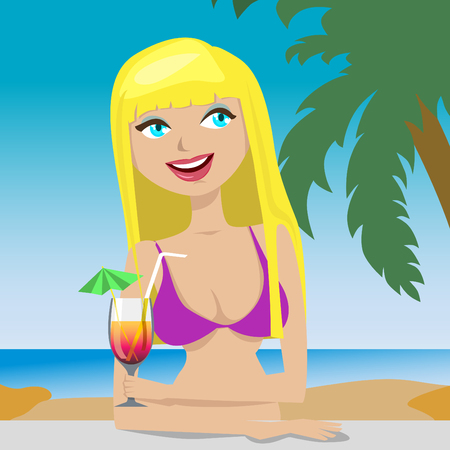 girl drinking cocktailのイラスト素材