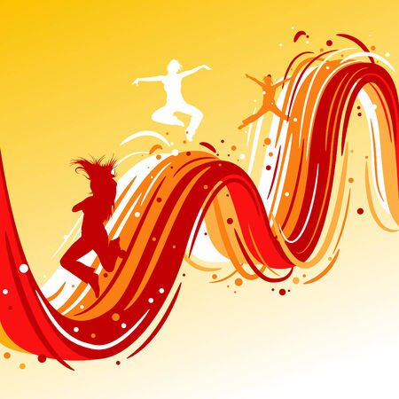 wave with jumping people のイラスト素材