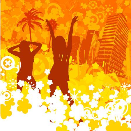 people with abstract city background のイラスト素材