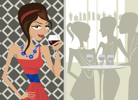 girl drinking wine のイラスト素材