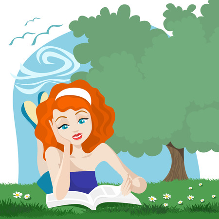 happy girl reading のイラスト素材