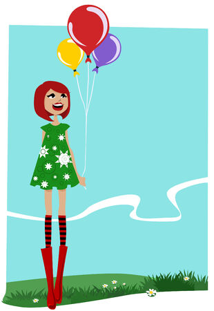 girl with balloons のイラスト素材