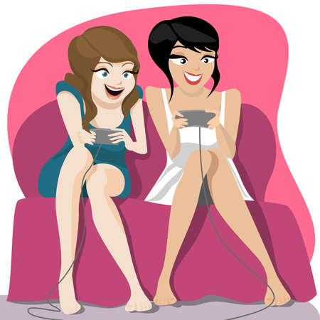 girls playing game のイラスト素材