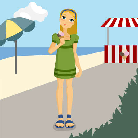 delicious ice-cream happy girl のイラスト素材