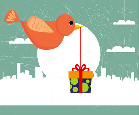 bird with giftのイラスト素材