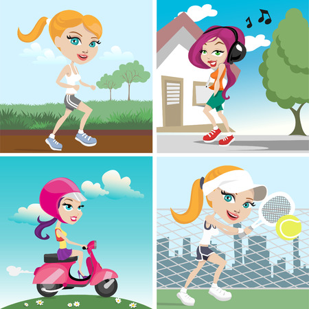 action girl design set のイラスト素材