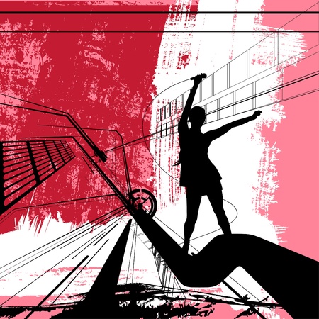 dancing girl with grunge background のイラスト素材