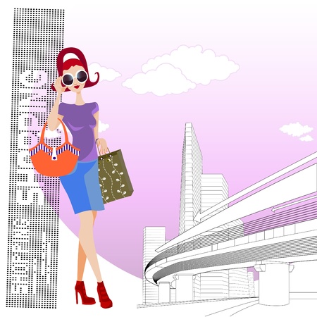 shopping woman in the city のイラスト素材