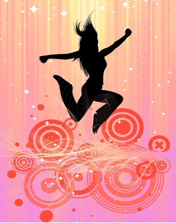 jumping woman. retro style design のイラスト素材
