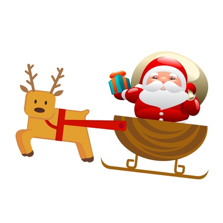 Santa with sleigh and deerのイラスト素材