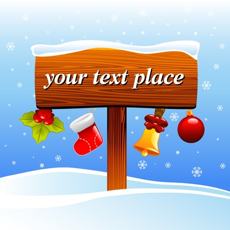 wooden sign with christmas decorationsのイラスト素材