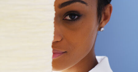 Closeup of black woman looking at cameraの写真素材