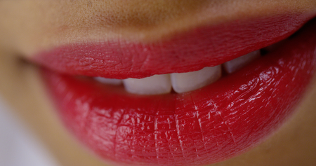 Beautiful black woman's red lipsの写真素材