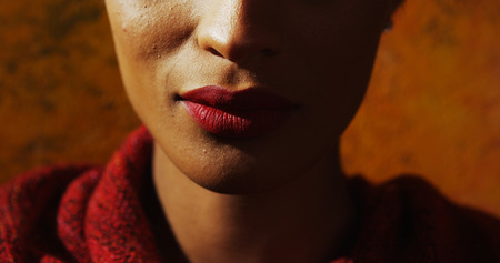 Close-up of beautiful female model's lipsの写真素材