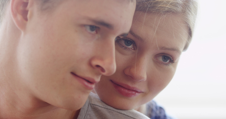 Closeup of young couple in love smilingの写真素材