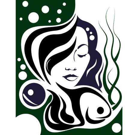 woman in seaweed and pearl with fish  のイラスト素材