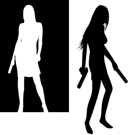 isolated girls with gun silhouette  のイラスト素材